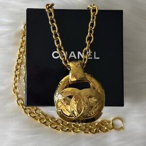 Authentic Chanel Vintage Coco Mark 94P Gold Pendant Necklace W/Box